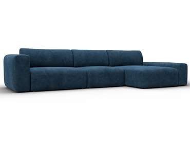 Угловой диван-кровать Лига-066 синего цвета правый