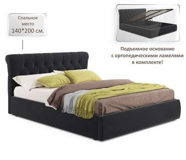 Кровать Ameli 140х200 черного цвета с подъемным механизмом и матрасом Астра