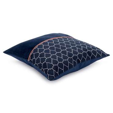Чехол на подушку из хлопкового бархата с геометрическим принтом Ethnic 45х45 темно-синего цвета