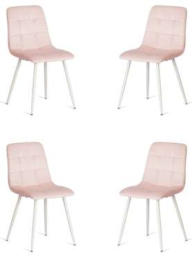 Комплект из четырех стульев Chilly розового цвета с белыми ножками