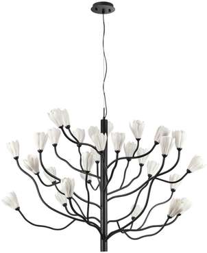 Подвесная люстра Odeon Light Gardi 5090/30 черный матовый/белый/фарфор G4 LED 30*5W с цветами