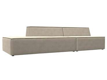 Прямой модульный диван Монс Модерн бежевого цвета с коричневым кантом левый