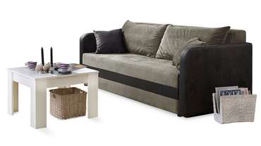 Прямой диван-кровать Валери-2 Лайт бежево-черного цвета