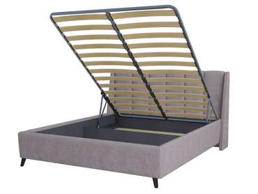 Кровать Skordia 140х200 в обивке из велюра серого цвета с подъемным механизмом