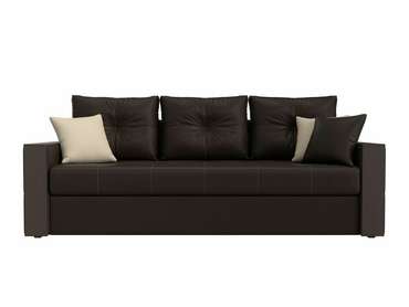 Прямой диван-кровать Валенсия коричневого цвета (экокожа)