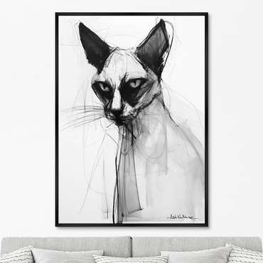 Репродукция картины Siamese cat in black and white, 2024г.