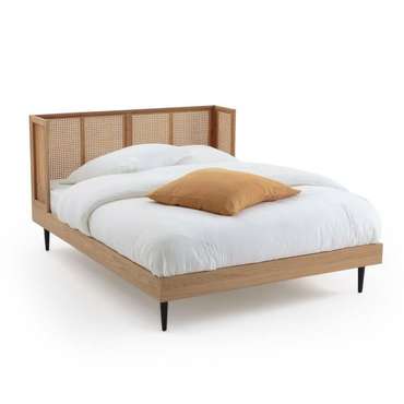 Кровать из плетеного ротанга с основанием Waska 160x200 бежевого цвета
