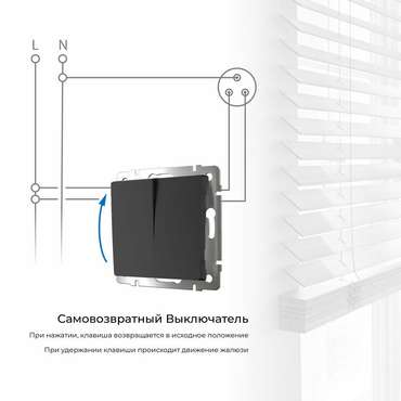 Выключатель двухклавишный с самовозвратом черный матовый W1122408 Встраиваемые механизмы черные