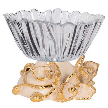 Фруктовница Орхидея Лайм кремово-золотого цвета со стеклянной чашей