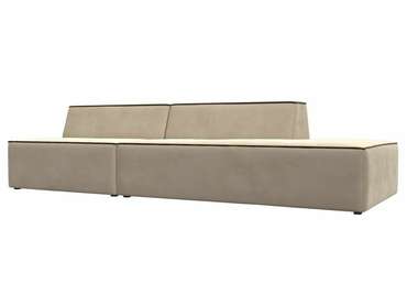 Прямой модульный диван Монс Модерн бежевого цвета с коричневым кантом правый