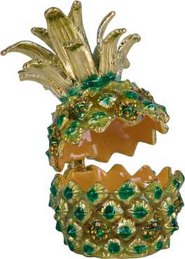 Шкатулка для драгоценностей со стразами Ананас зелено-золотого цвета