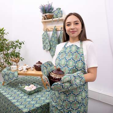 Набор для кухни 3 предмета 'Радушная хозяйка (Традиция)' (рукавичка-прихватка, прихватка, полотенце), 100% хлопок, 'Листья'