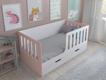 Кроватка Астра 12 80x160 бело-розового цвета с выдвижным ящиком 