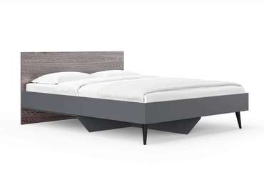 Кровать Ines 180х200 серого цвета с изголовьем цвета ясень анкор