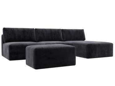 Угловой модульный диван-кровать с пуфом Лига-060 Лонг темно-серого цвета