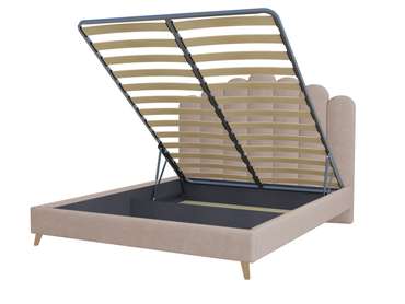 Кровать Lixano 160х200 в обивке из велюра темно-бежевого цвета с подъемным механизмом