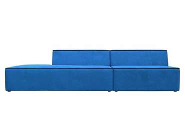 Прямой модульный диван Монс Модерн голубого цвета с черным кантом левый