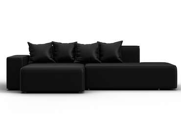 Угловой диван-кровать Лига-079 черного цвета левый (экокожа)
