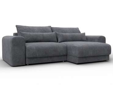 Угловой диван-кровать Лига-056 в обивке из велюра темно-серого цвета