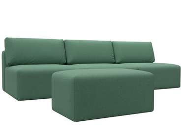 Модульный диван-кровать с пуфом Лига-060 Лонг зеленого цвета