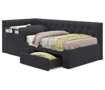 Кровать Afelia 90х200 черного цвета с двумя ящиками и бортиком