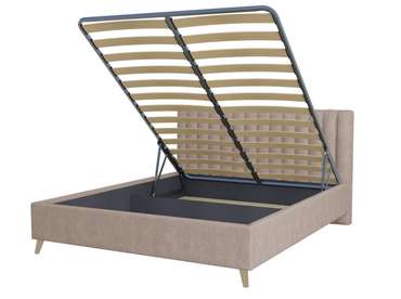 Кровать Laxo 140х200 в обивке из велюра темно-бежевого цвета с подъемным механизмом