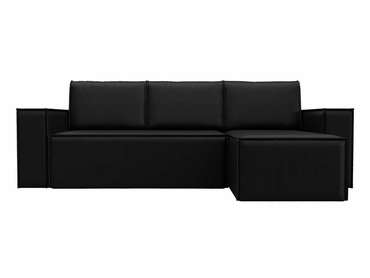 Угловой диван-кровать Куба черного цвета (экокожа) правый угол