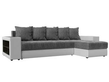 Угловой диван-кровать Дубай серо-белого цвета (ткань/экокожа)  правый угол
