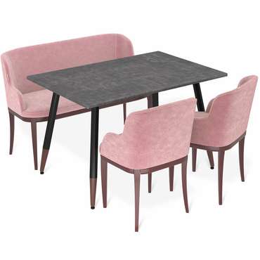 Обеденная группа из дивана и двух стульев розового цвета