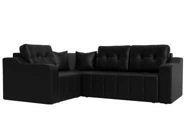 Угловой диван-кровать Кембридж черного цвета (экокожа) левый угол