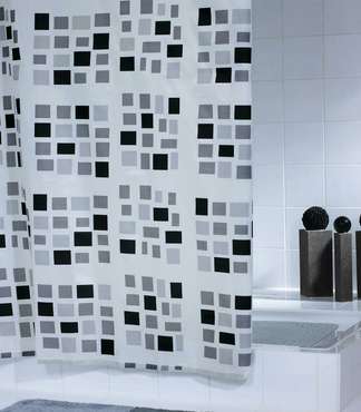 Штора для ванных комнат Stones белый/черный
