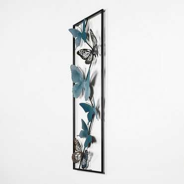 Настенный декор ручной работы Бабочки 32х90 из металла черно-голубого цвета