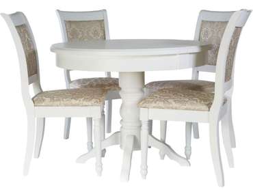 Обеденная группа из стола Прометей и четырех стульев Ника бело-бежевого цвета