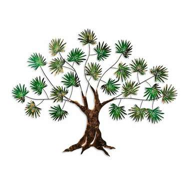 Настенный декор ручной работы Дерево 90х115 из металла коричнево-зеленого цвета