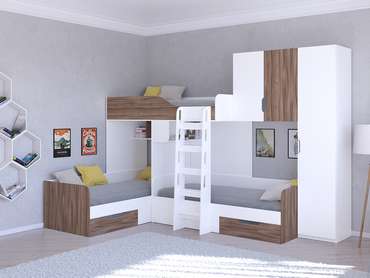 Двухъярусная кровать Трио 2 80х190 цвета Орех-белый