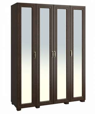 Шкаф четырехдверный с четырьмя зеркалами Монблан темно-коричневого цвета