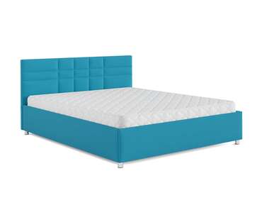 Кровать Нью-Йорк 140х190 темно-голубого цвета с подъемным механизмом (рогожка)