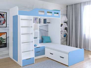 Двухъярусная кровать Астра 4 80х195 бело-голубого цвета