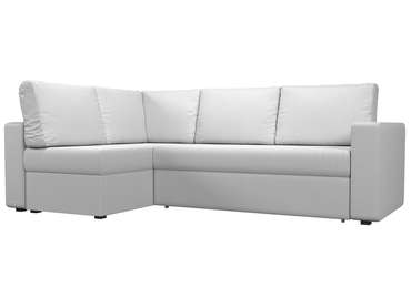 Угловой диван-кровать Оливер белого цвета (экокожа) левый угол