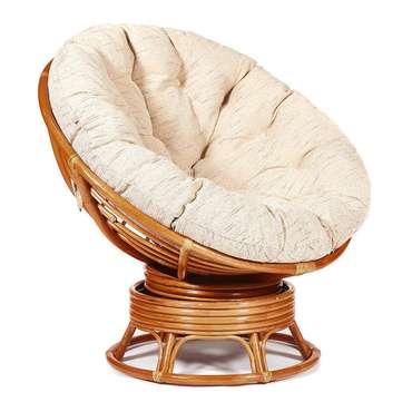 Кресло-качалка Papasan Cognac с подушкой молочного цвета