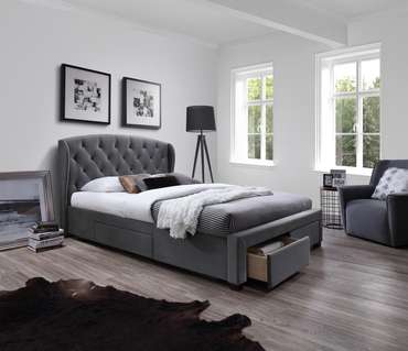 Кровать Sabrina 160х200 серого цвета без подъемного механизма