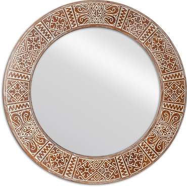 Круглое настенное зеркало Balian Round Walnut 82 в раме из массива сосны