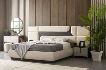 Кровать Флоренция 160х200 бежевого цвета с двумя тумбочками