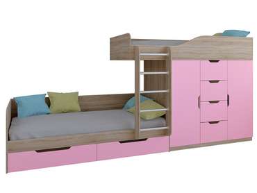 Двухъярусная кровать Астра 6 80х190 цвета Дуб Сонома-розовый