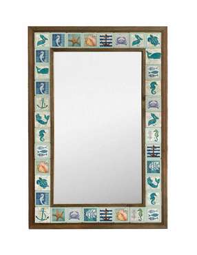 Настенное зеркало43x63 с каменной мозаикой бело-голубого цвета