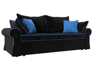 Прямой диван-кровать Элис черного цвета с голубым кантом