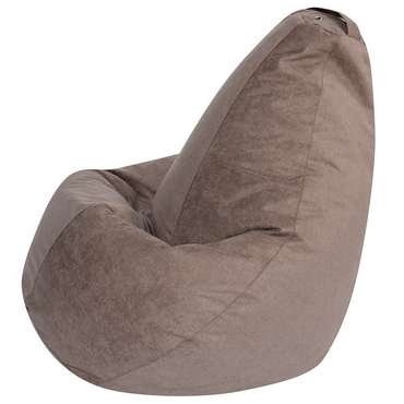 Кресло Мешок Груша XL в обивке из велюра коричнево-бежевого цвета 
