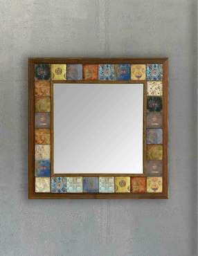 Настенное зеркало с каменной мозаикой 43x43 бежево-голубого цвета