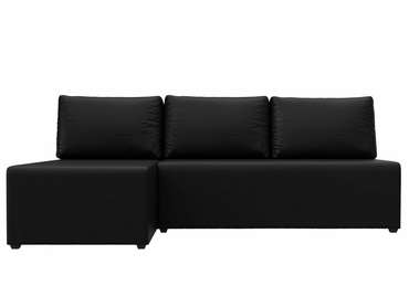 Угловой диван-кровать Поло черного цвета (экокожа) левый угол