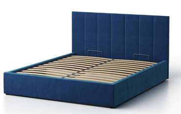 Кровать Венера-3 160х200 синего цвета с подъемным механизмом (велюр)